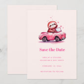 Save The Date Paresseux mignon dans une décapotable rose (Devant / Derrière)