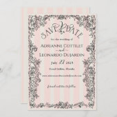 Save The Date Paris Chic Mariage à rayures roses (Devant / Derrière)