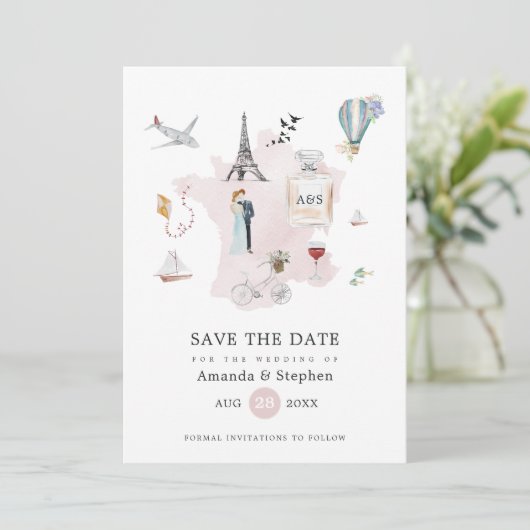 Save The Date Paris Destination Mariage Monogrammé Photo (Debout devant)