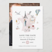 Save The Date Paris Destination Mariage Monogrammé Photo (Devant / Derrière)