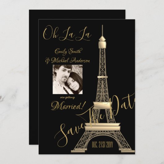 Save The Date PARIS Enregistrer la date - AJOUTER LA PHOTO - OR  (Devant / Derrière)