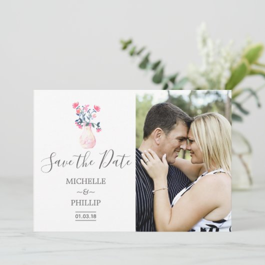 Save The Date Paris Mariage aquarelle fleurie Enregistrer la dat (Debout devant)