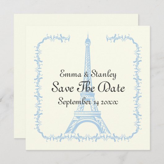 Save The Date Paris mariage bleu Tour Eiffel Enregistrer la cart (Devant / Derrière)