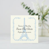 Save The Date Paris mariage bleu Tour Eiffel Enregistrer la cart (Debout devant)