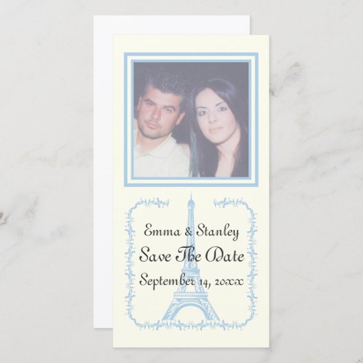Save The Date Paris mariage bleu Tour Eiffel Enregistrer la date (Devant / Derrière)