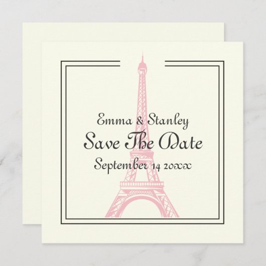Save The Date Paris mariage rose Tour Eiffel Enregistrer la cart (Devant / Derrière)