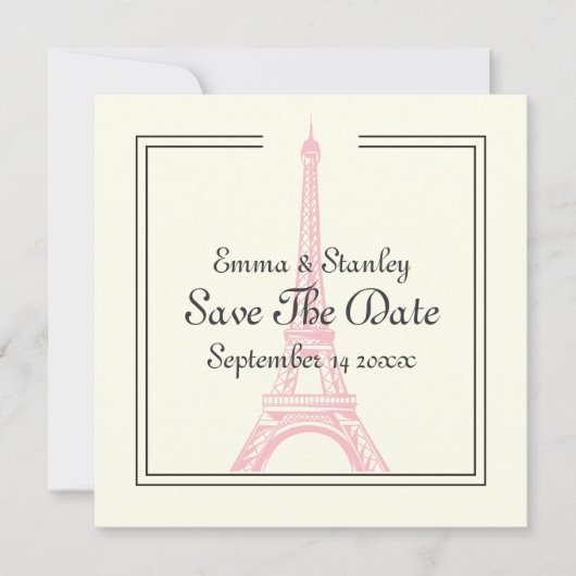 Save The Date Paris mariage rose Tour Eiffel Enregistrer la cart (Devant)