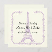 Save The Date Paris mariage violet Tour Eiffel Enregistrer la da (Devant / Derrière)