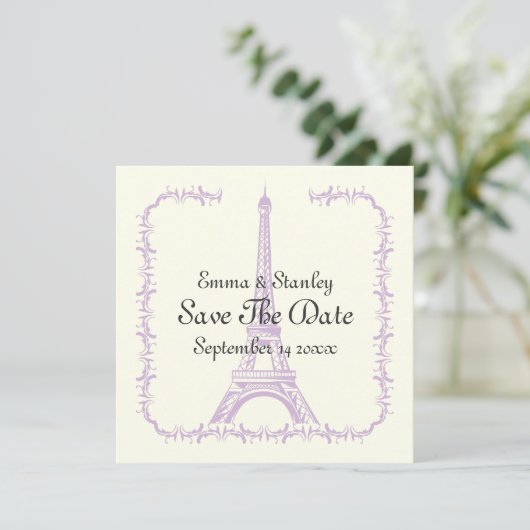 Save The Date Paris mariage violet Tour Eiffel Enregistrer la da (Debout devant)