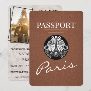 Save The Date Paris Passport Brown Enregistrer La Date