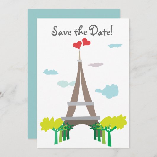 Save The Date Paris Tour Eiffel Mariage Date (Devant / Derrière)