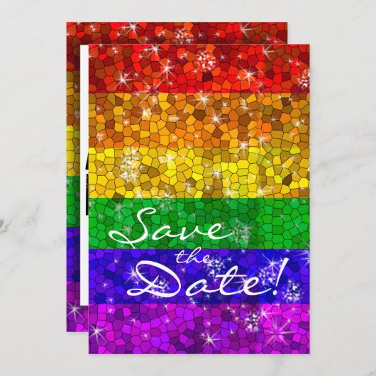 Save The Date Parties scintillant Arc-en-ciel drapeau mariage Ga (Devant / Derrière)