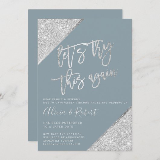 Save The Date Parties scintillant argent bleu modifier la date r (Devant / Derrière)