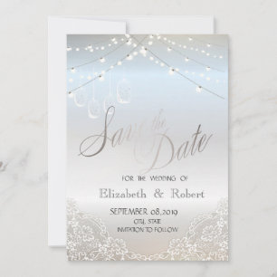 Save The Date Parties scintillant Argent, Mason Jar, Dentelle En