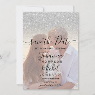 Save The Date Parties scintillant argent ombre photo script enre