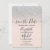 Save The Date Parties scintillant argent ombre script blush enre (Devant)