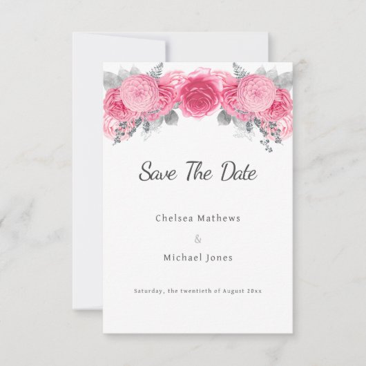 Save The Date Parties scintillant argentée Flore blanche rose En (Devant)