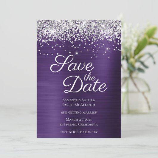 Save The Date Parties scintillant argentée foncée violet ombre F (Debout devant)