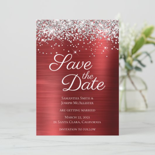 Save The Date Parties scintillant argentée Ruby Red Ombre Foil (Debout devant)