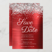 Save The Date Parties scintillant argentée Ruby Red Ombre Foil (Devant / Derrière)