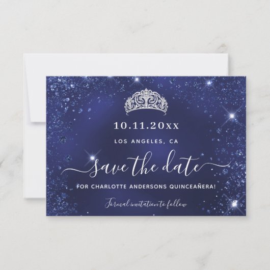 Save The Date Parties scintillant bleu marine de Quinceanera sci (Devant)
