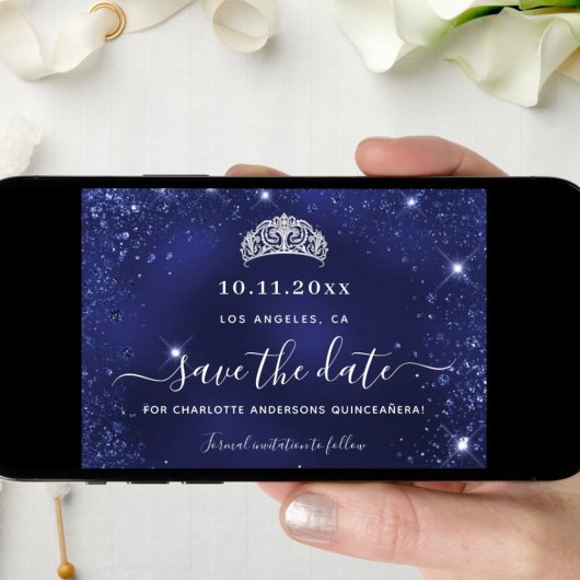 Save The Date Parties scintillant bleu marine de Quinceanera sci