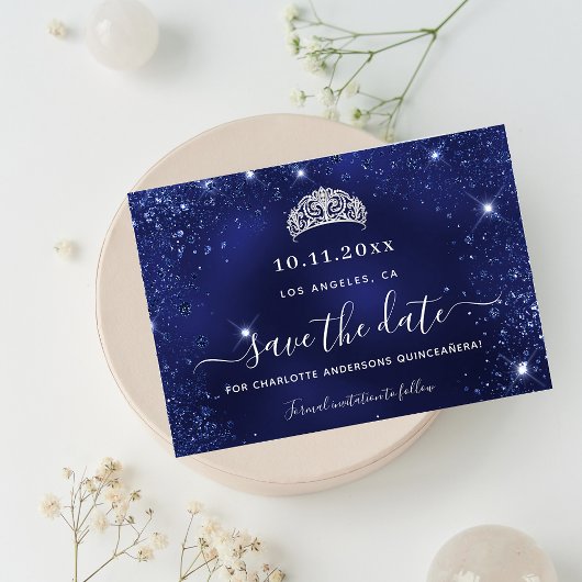 Save The Date Parties scintillant bleu marine de Quinceanera sci