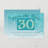 Save The Date Parties scintillant bleu Turquoise brillant pour 3 (Devant / Derrière)