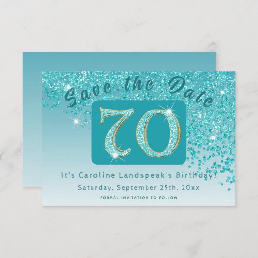 Save The Date Parties scintillant bleu Turquoise brillant pour 7 (Devant / Derrière)