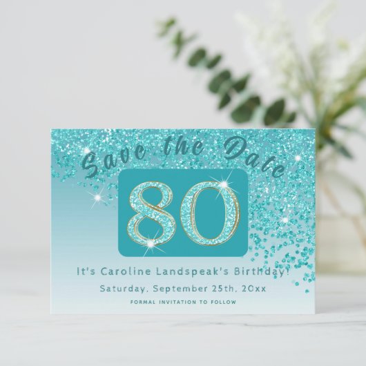 Save The Date Parties scintillant bleu Turquoise brillant pour 8 (Debout devant)