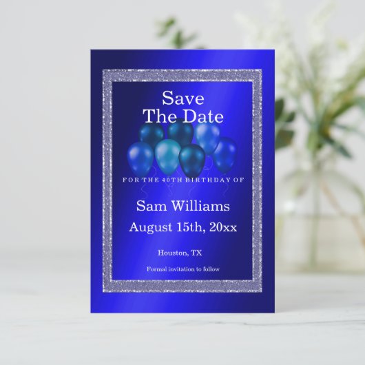 Save The Date Parties scintillant bleues et ballons d'anniversai (Debout devant)
