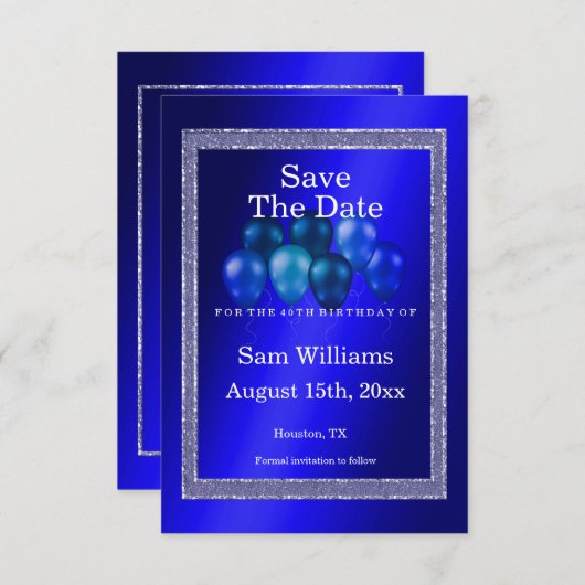 Save The Date Parties scintillant bleues et ballons d'anniversai (Devant / Derrière)