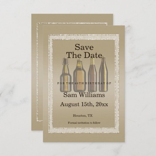 Save The Date Parties scintillant Brown et bières d'anniversaire (Devant / Derrière)