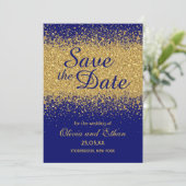 Save The Date Parties scintillant Classy Gold sur Royal Blue (Debout devant)