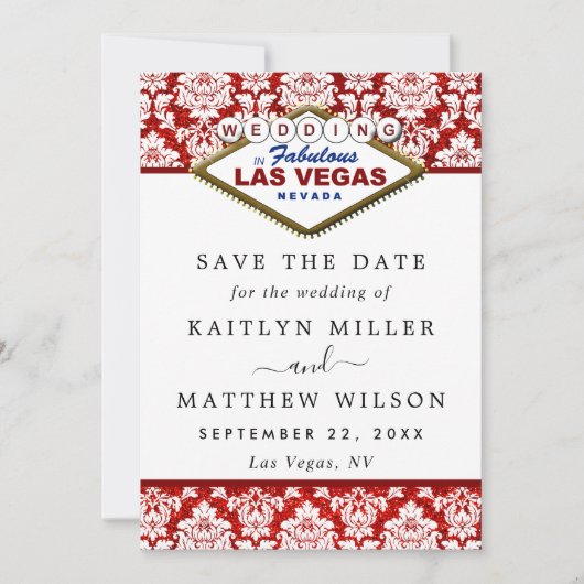 Save The Date Parties scintillant Damask Las Vegas Mariage Enreg (Devant)
