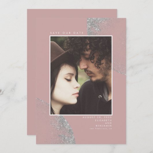 Save The Date Parties scintillant d'argent Dusty rose Enregistre (Devant / Derrière)