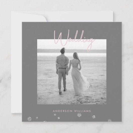 Save The Date Parties scintillant d'argent et mariage rose photo (Dos)