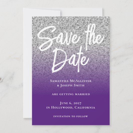 Save The Date Parties scintillant d'argent Royal violet Ombre (Devant)