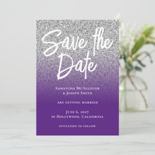 Save The Date Parties scintillant d'argent Royal violet Ombre (Debout devant)