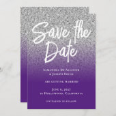 Save The Date Parties scintillant d'argent Royal violet Ombre (Devant / Derrière)