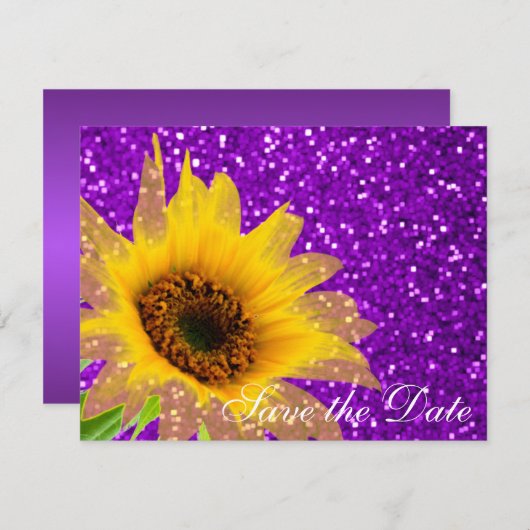 Save The Date Parties scintillant de Mariage de tournesol violet (Devant / Derrière)