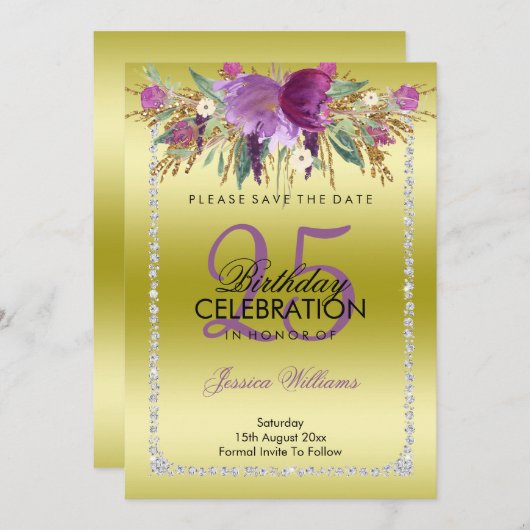 Save The Date Parties scintillant Diamond Classy Fleurs d'aquare (Devant / Derrière)