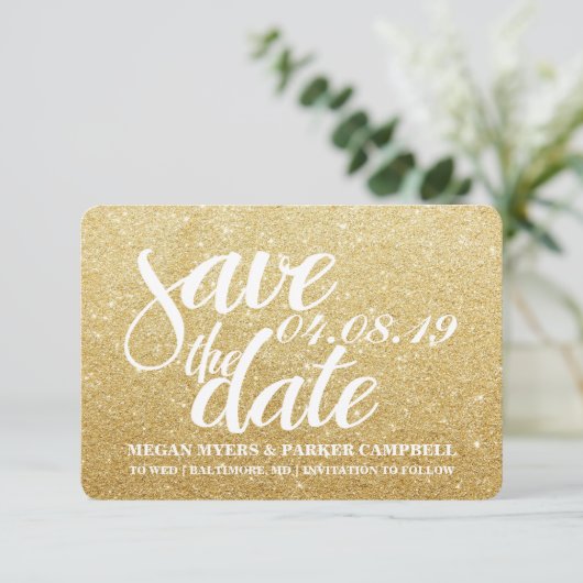 Save the date | Parties scintillant d'or (Debout devant)