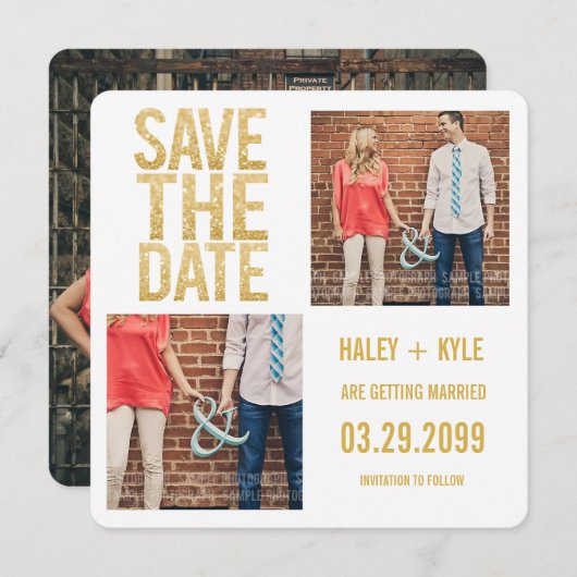 Save The Date Parties scintillant d'or blanc Enregistrer la date (Devant / Derrière)