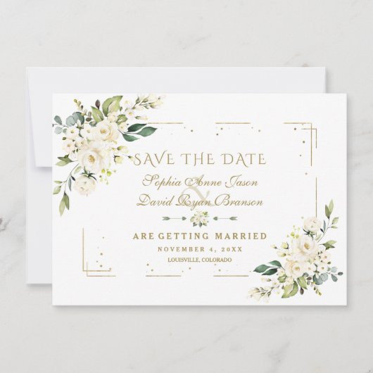 Save The Date Parties scintillant d'or blanc Floral Confetti Mar (Devant)