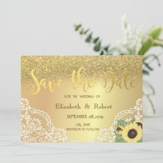 Save The Date Parties scintillant D'Or Bokeh, Dentelle, Tourneso (Debout devant)