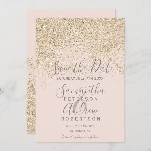 Save The Date parties scintillant d'or clair vider enregistrer l (Devant / Derrière)