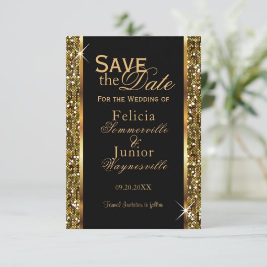 Save The Date Parties scintillant d'or Confetti (Debout devant)