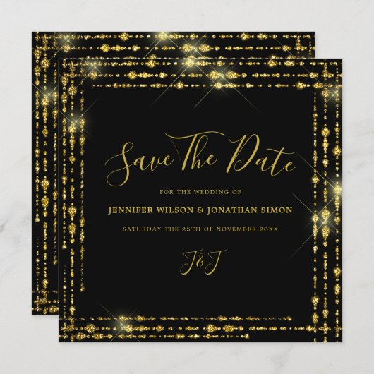 Save The Date Parties scintillant d'or Enregistrer la date Invit (Devant / Derrière)
