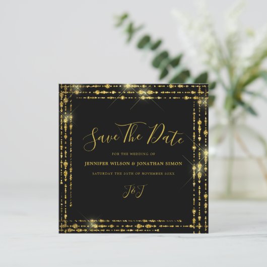 Save The Date Parties scintillant d'or Enregistrer la date Invit (Debout devant)